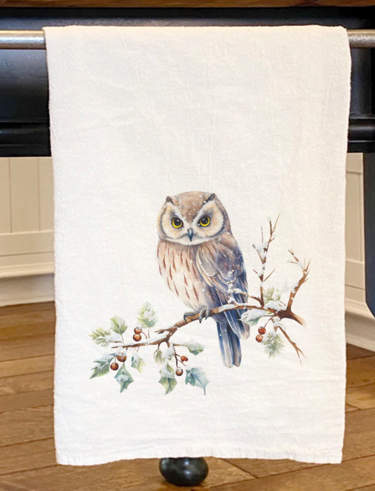 Winter Owl Tea Towel