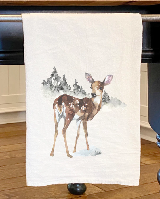 Watercolor Fawn Tea Towel