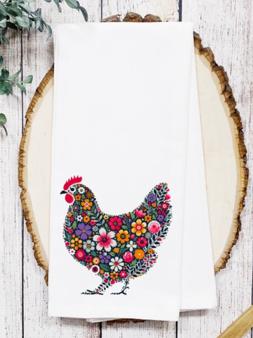 Flower Chicken Waffle Weave Tea Towel